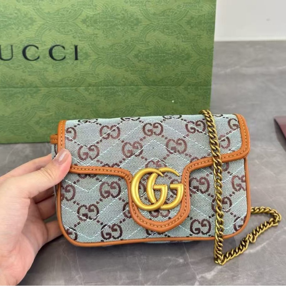 Gucci Marmont Mini Chain Shoulder Bag Pastel Green Monogram